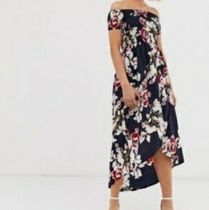 Parisian off shoulder midi dress in floral print